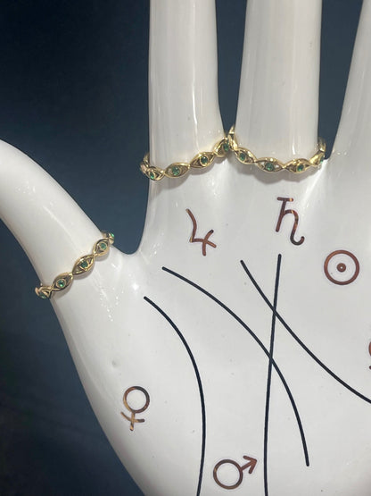 Gold Green Crystal Eye Stacker Ring