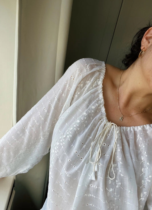 White Cotton Embroidered Top