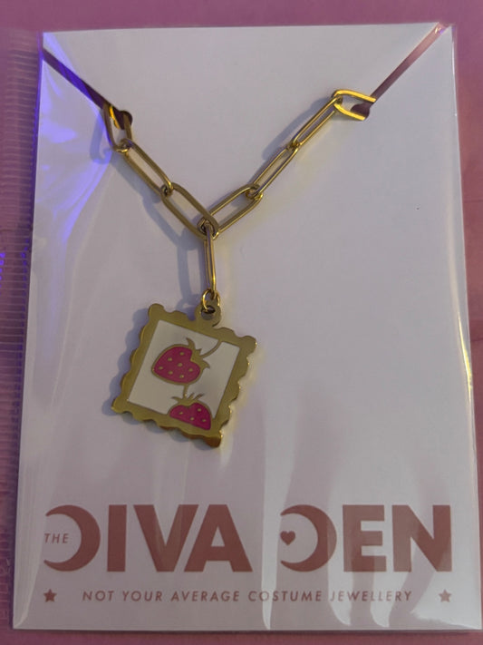 Strawberry square necklace