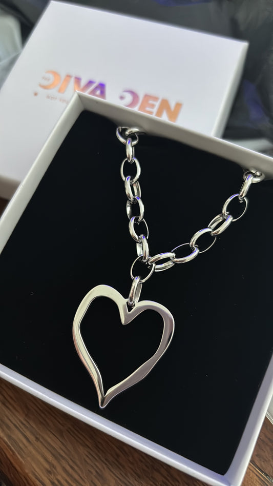 Large heart necklace - silver