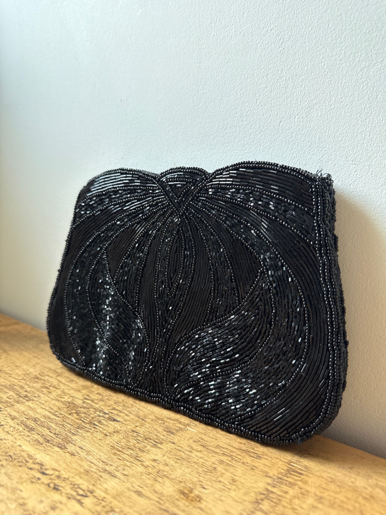 Vintage Black Beaded Clutch 
