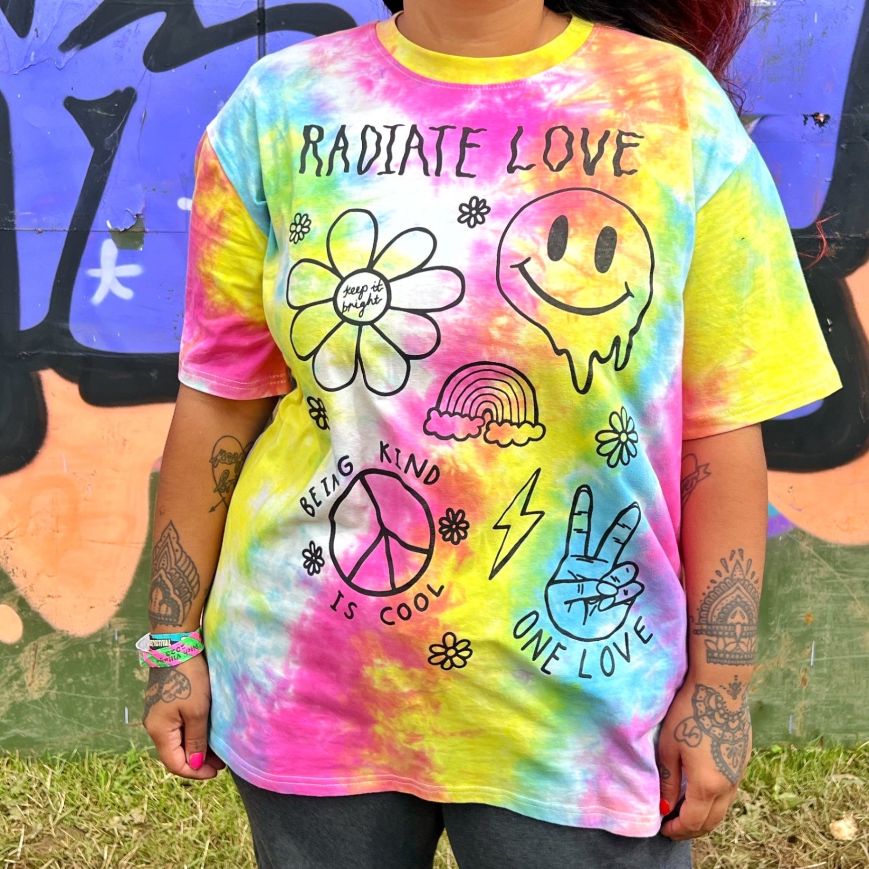 Hippie Heart tie dye tshirt - bright 