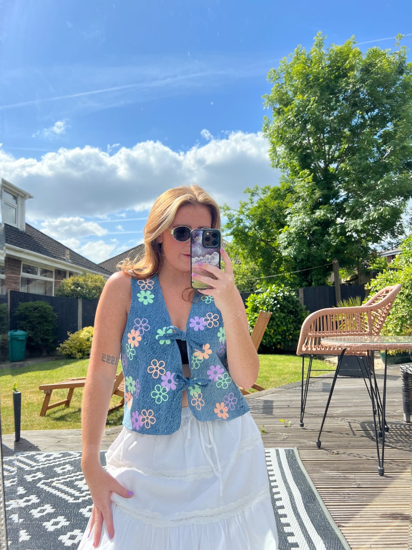Flower denim vest 