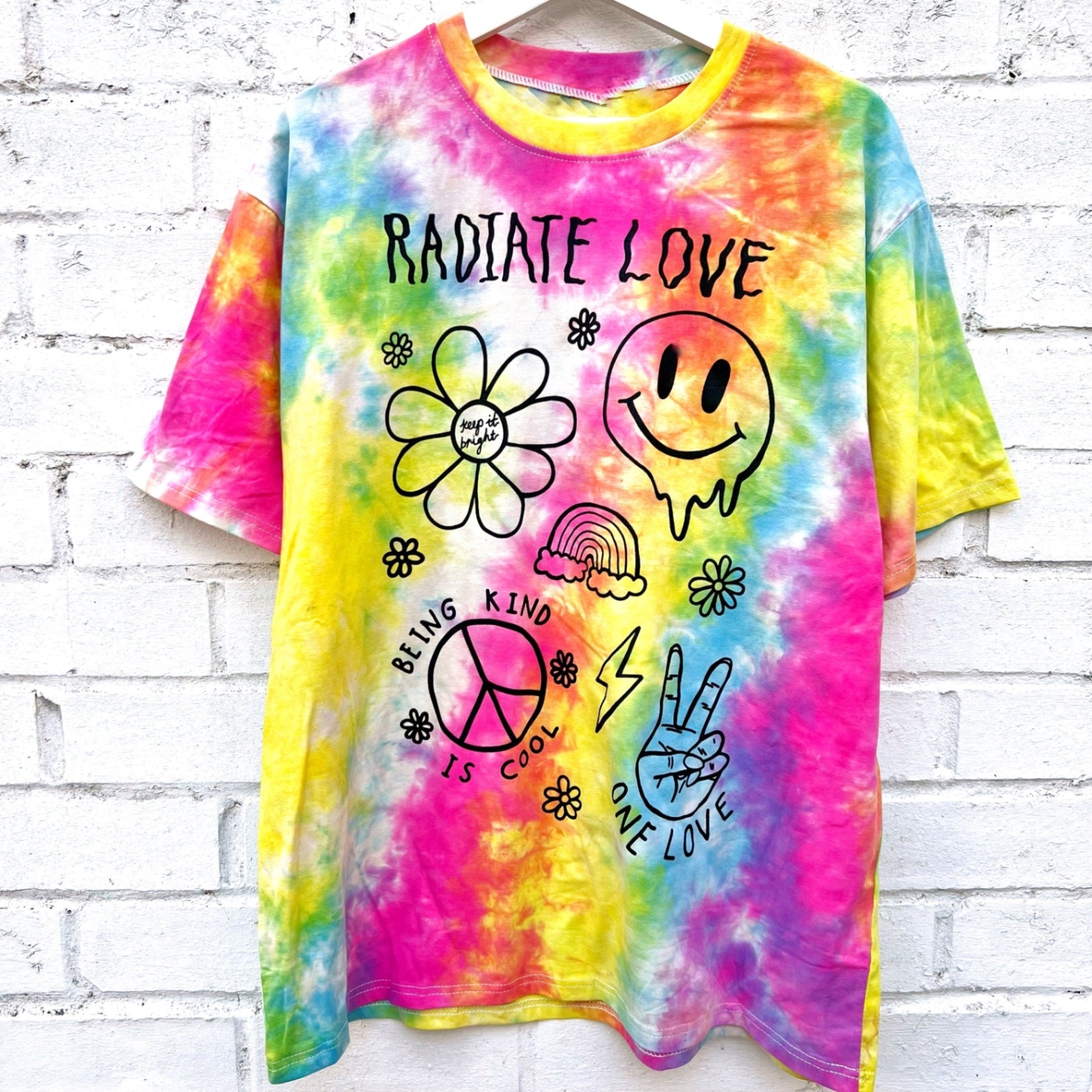 Hippie Heart tie dye tshirt - bright 