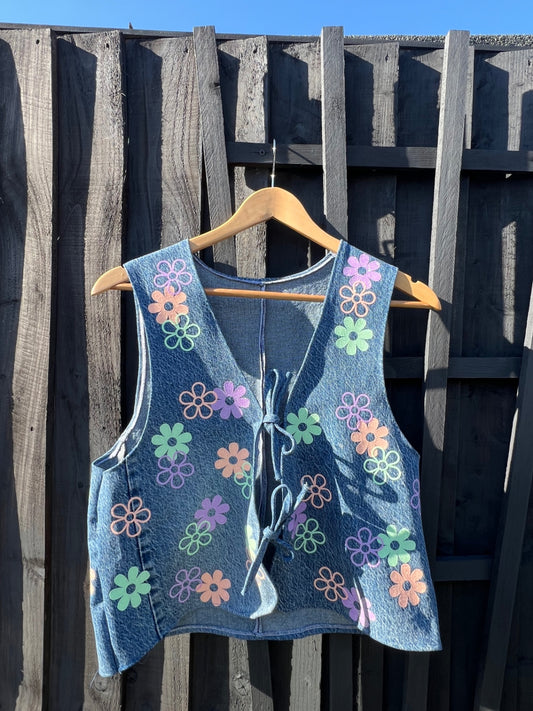 Flower denim vest 