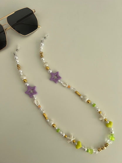 Bright pearl sunglasses strap - gold