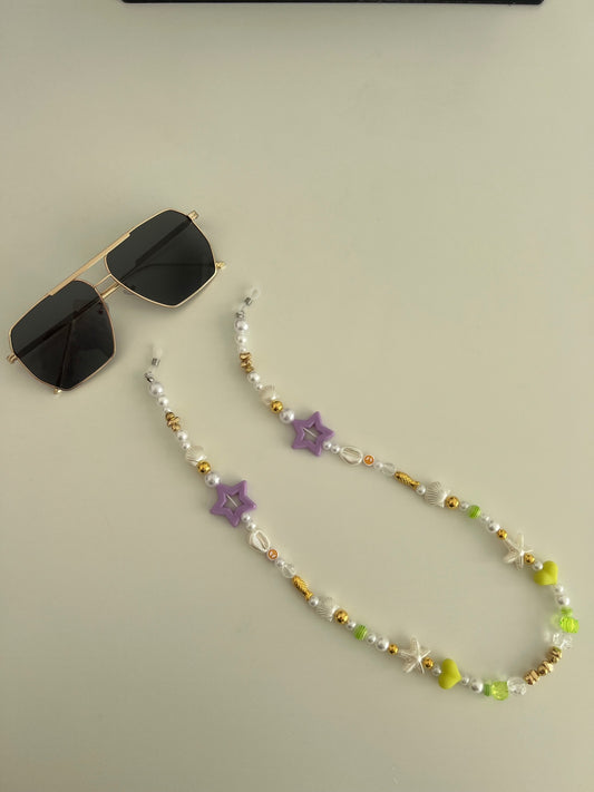 Bright pearl sunglasses strap - gold
