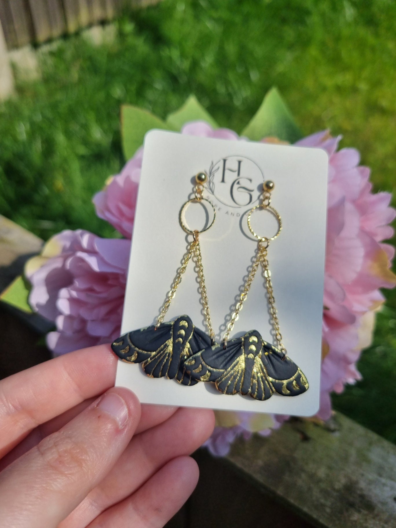Large statement Moth earrings with gold detailing