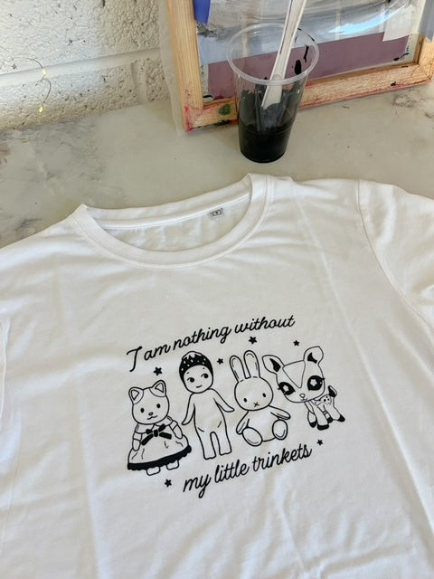 I Am Nothing Without My Trinkets Screen Printed Baby Tee - Large / 14