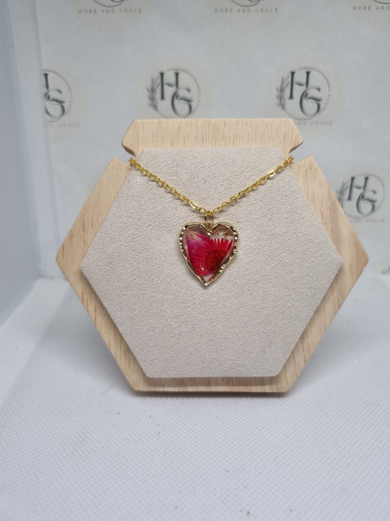 Real flower heart necklace