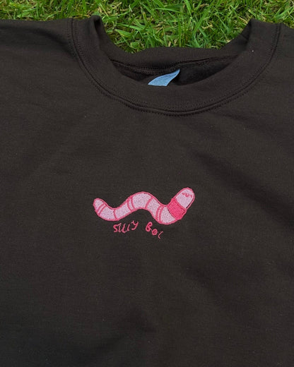 Silly Boi Worm Unisex Embroidered Brown Sweatshirt - Medium