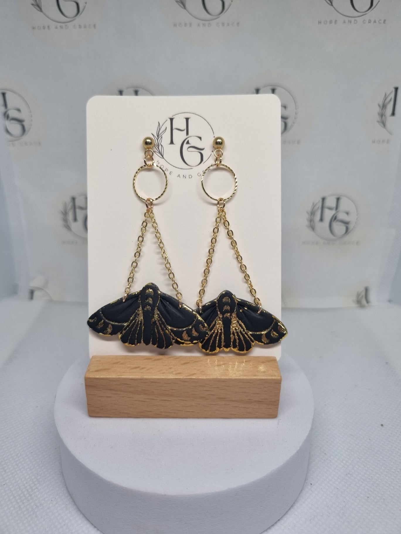 Large statement Moth earrings with gold detailing