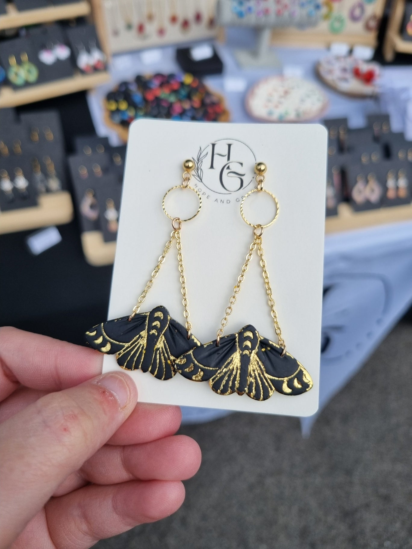 Large statement Moth earrings with gold detailing