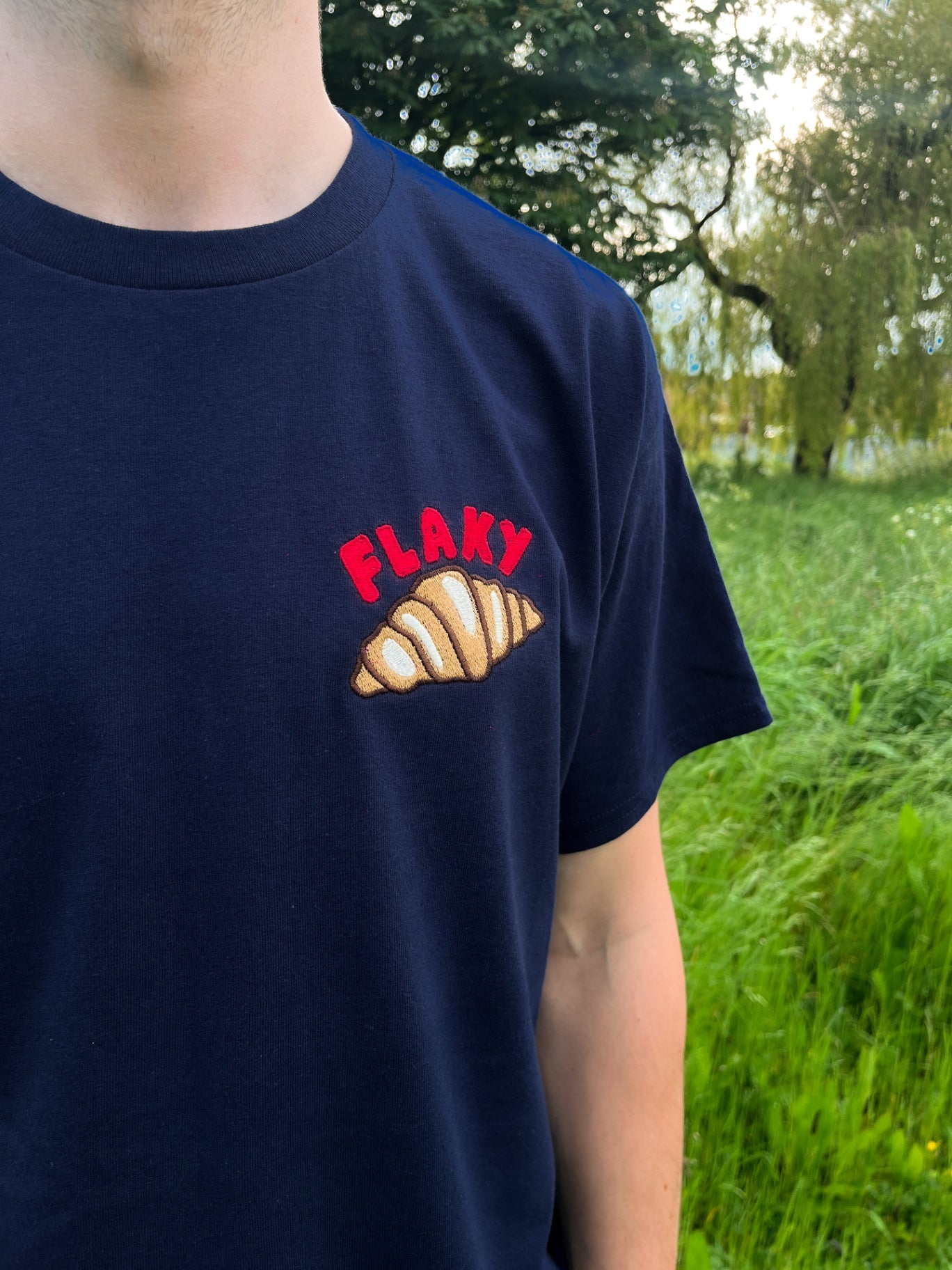 Unisex Flaky Croissant Embroidered T-Shirt - Large