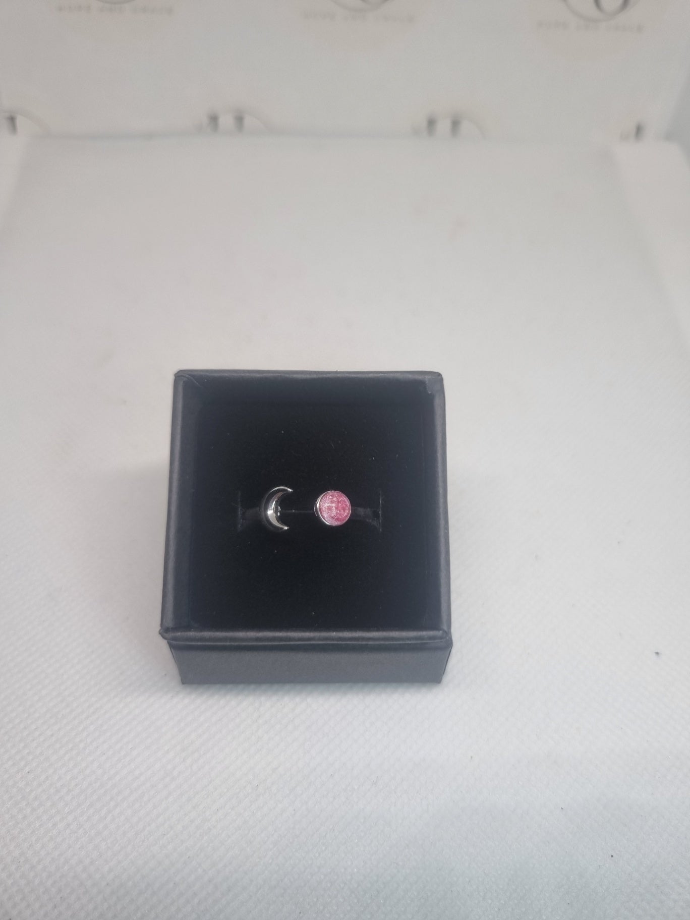 Adjustable cresent moon ring with pink stone