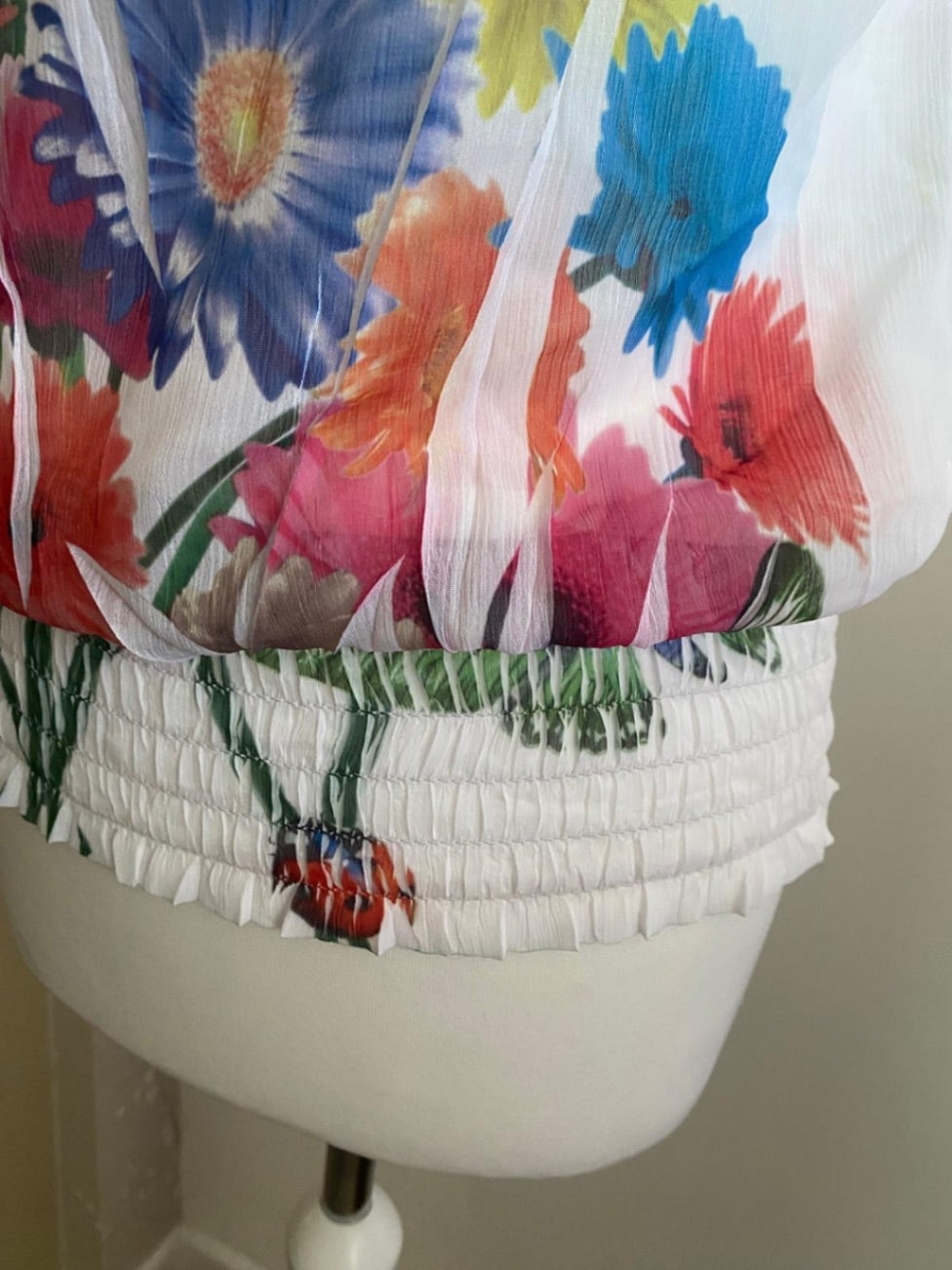 One shoulder white top with flowers 
