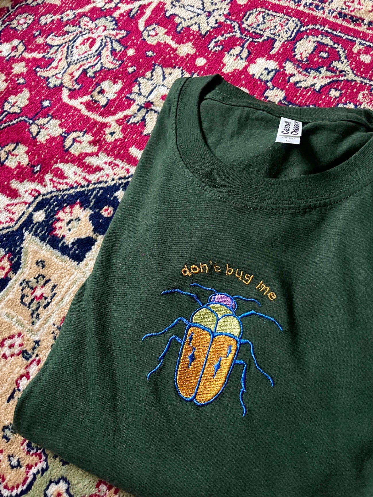 Don't Bug Me Beetle Embroidered Unisex Green T - Shirt - Extra Large