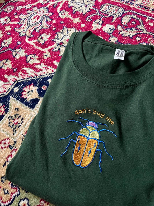 Don't Bug Me Beetle Embroidered Unisex Green T-Shirt - Large