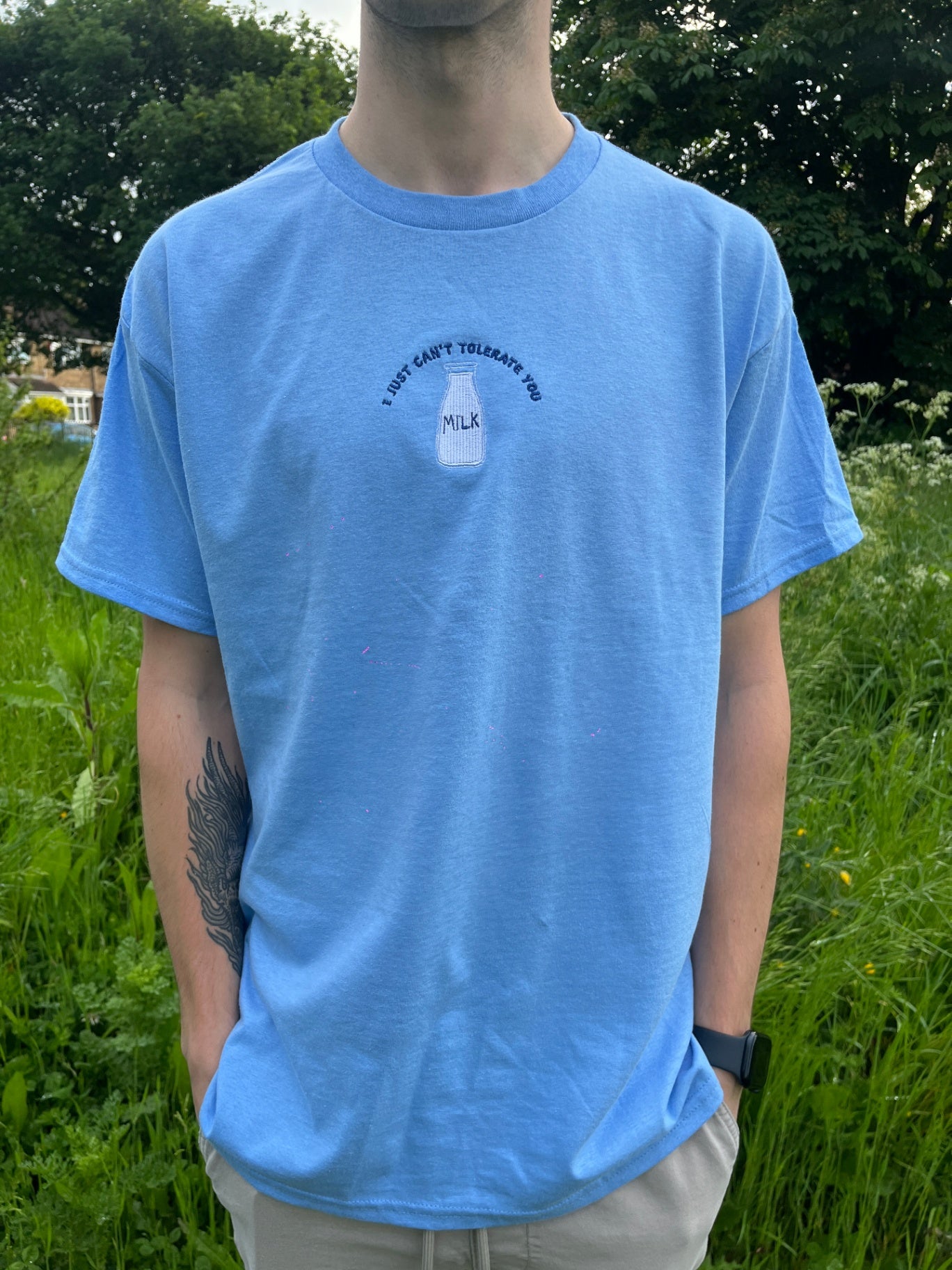 Unisex Can't Tolerate Milk Embroidered T-Shirt - Large