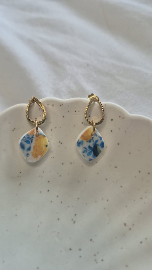 Gold Teardrop Tile Earrings