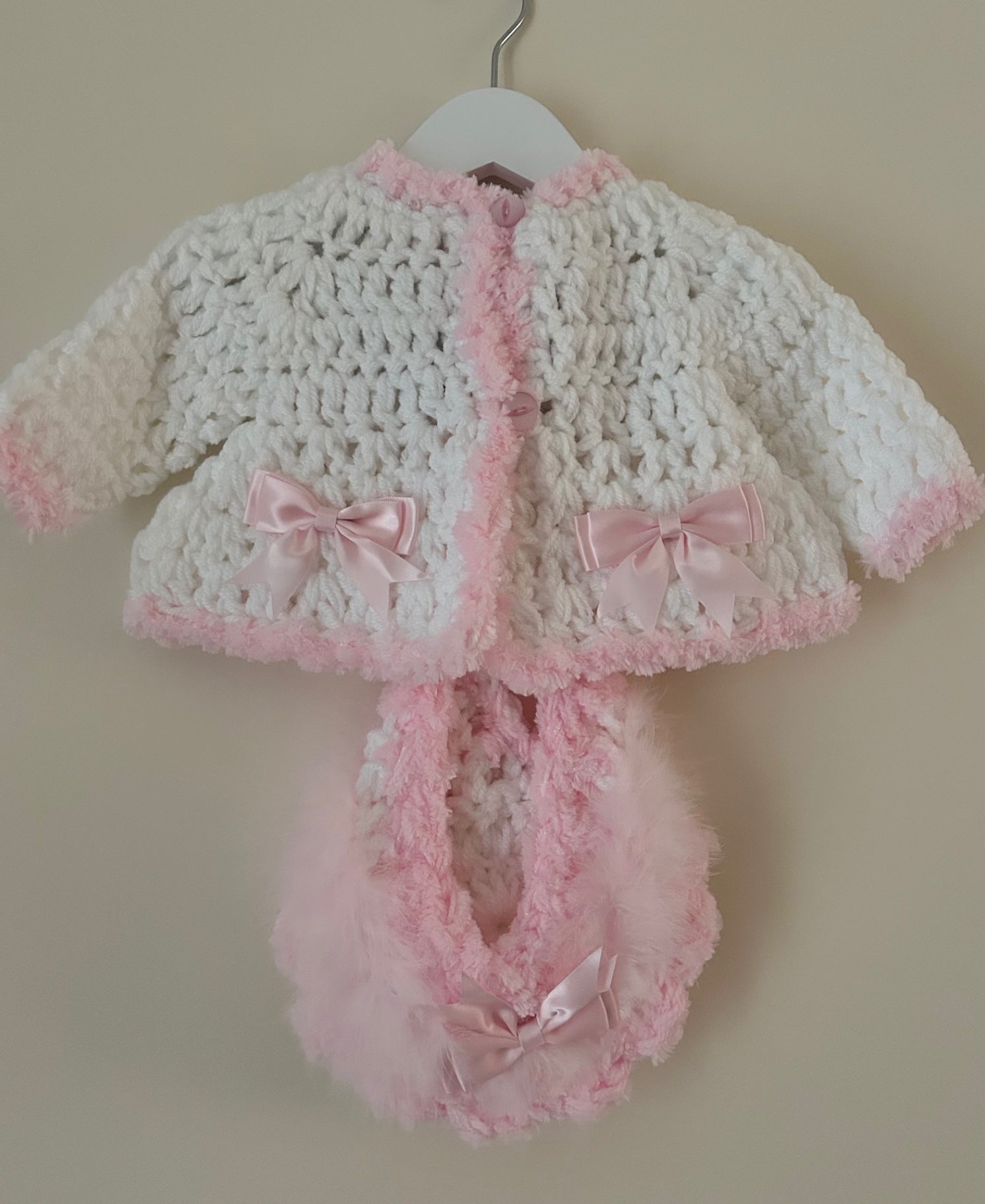 0-3m Baby Cardigan With Matching Bonnet