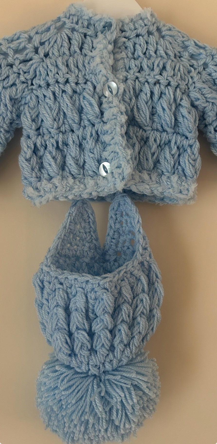 0-3m Knitted Blue Cardigan With Matching Hat