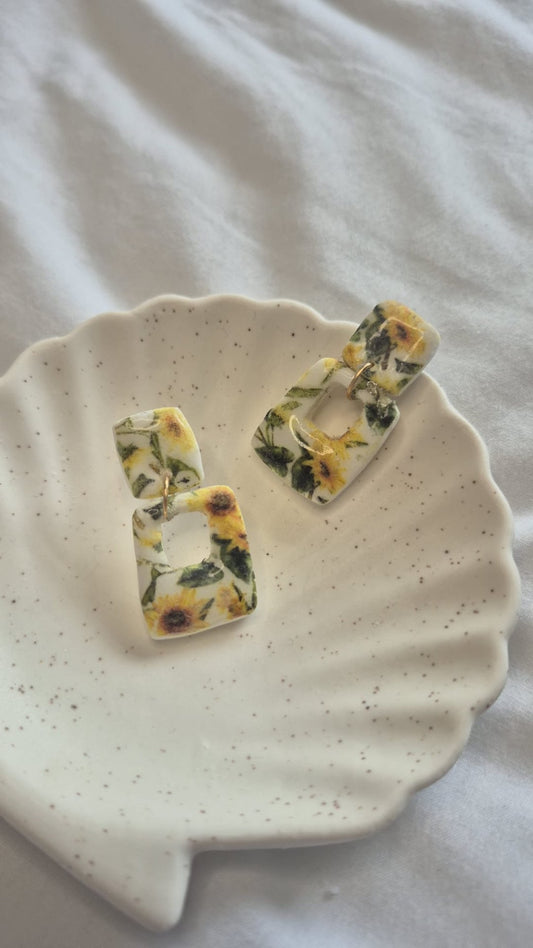 Geometric Sunflower Print Earrings