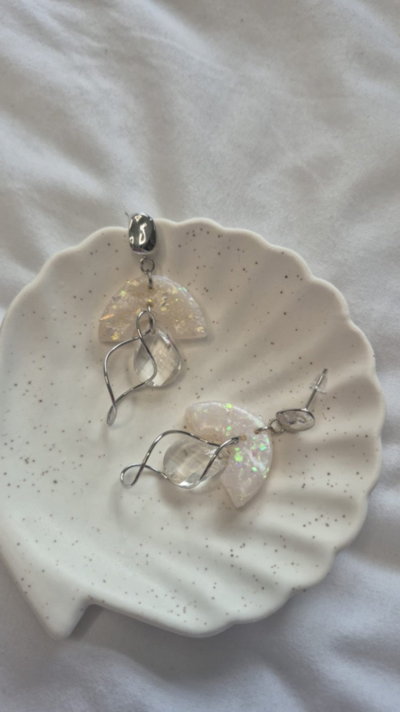 Modern Opal Drop Earrings Silver