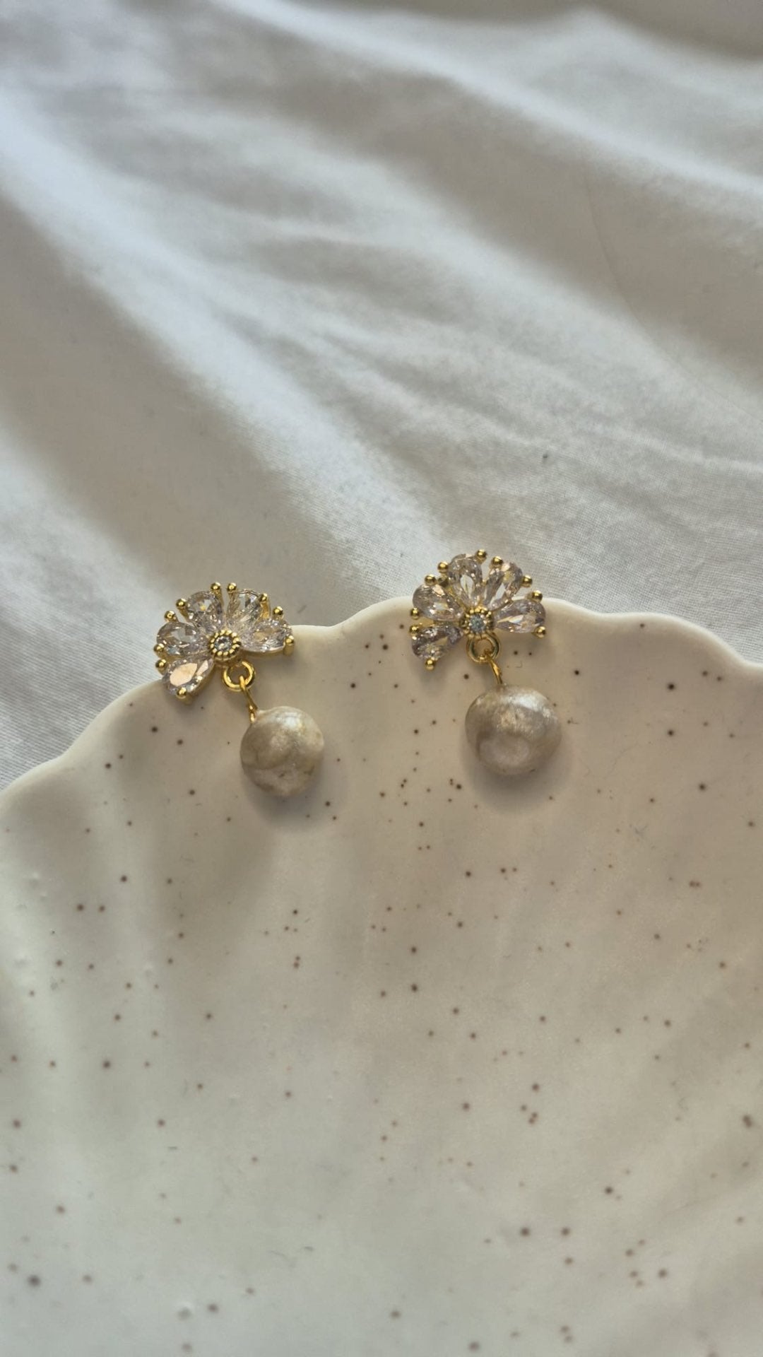 Gemstone Fan Pearl Earrings