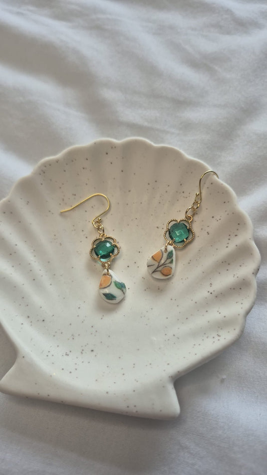 Green Gemstone Lemon Earrings