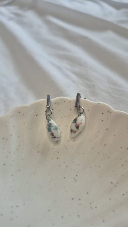 Floral Pattern Silver Bar Earrings