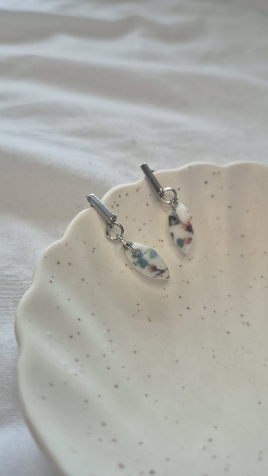 Floral Pattern Silver Bar Earrings