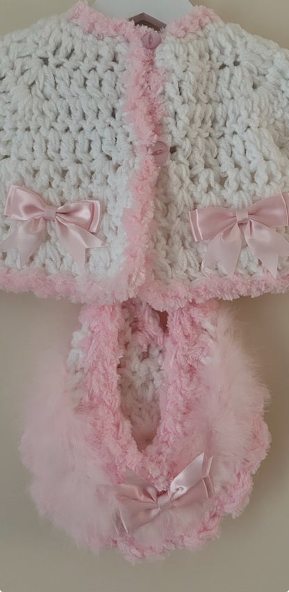 0-3m Baby Cardigan With Matching Bonnet