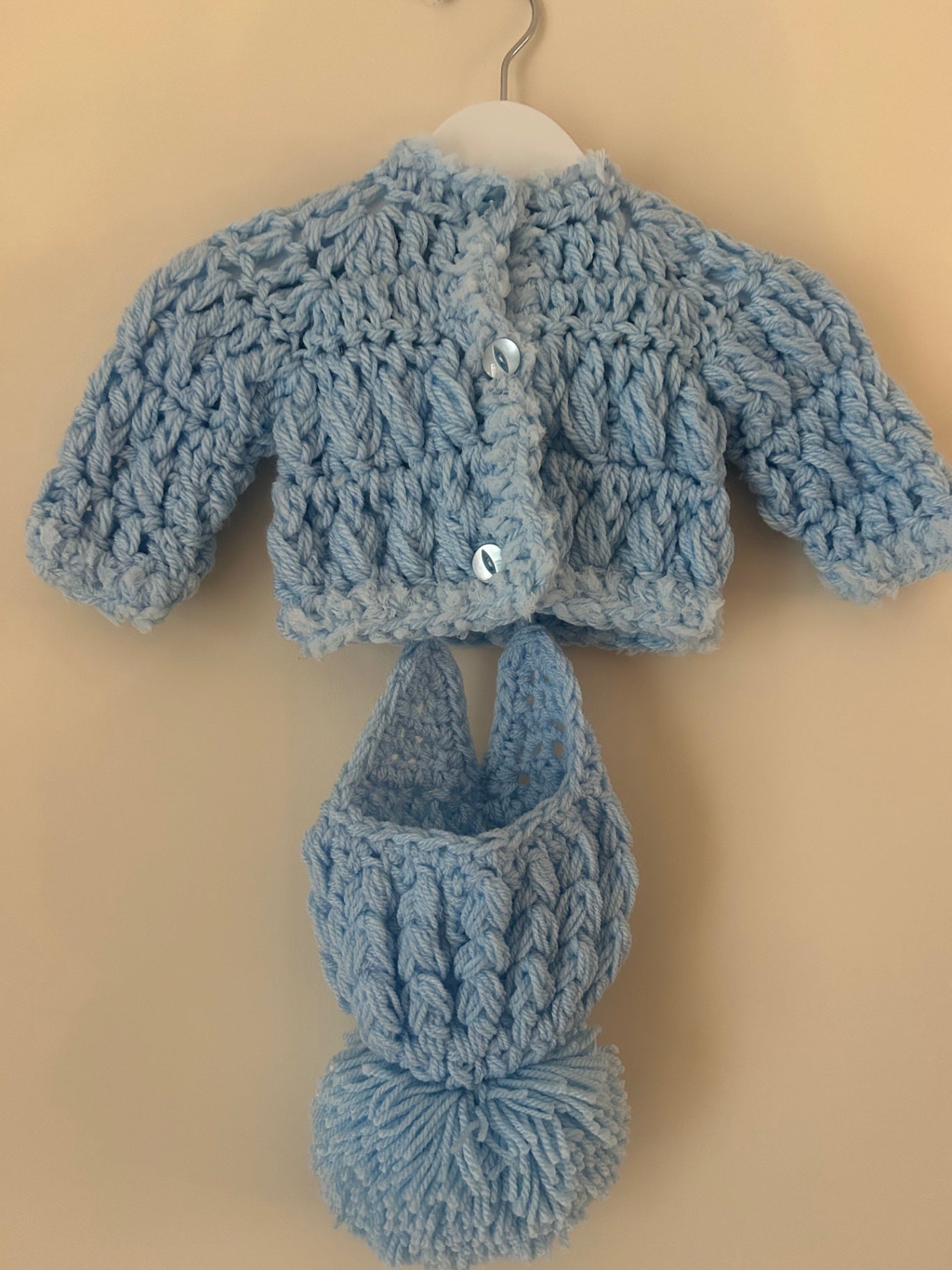 0-3m Knitted Blue Cardigan With Matching Hat