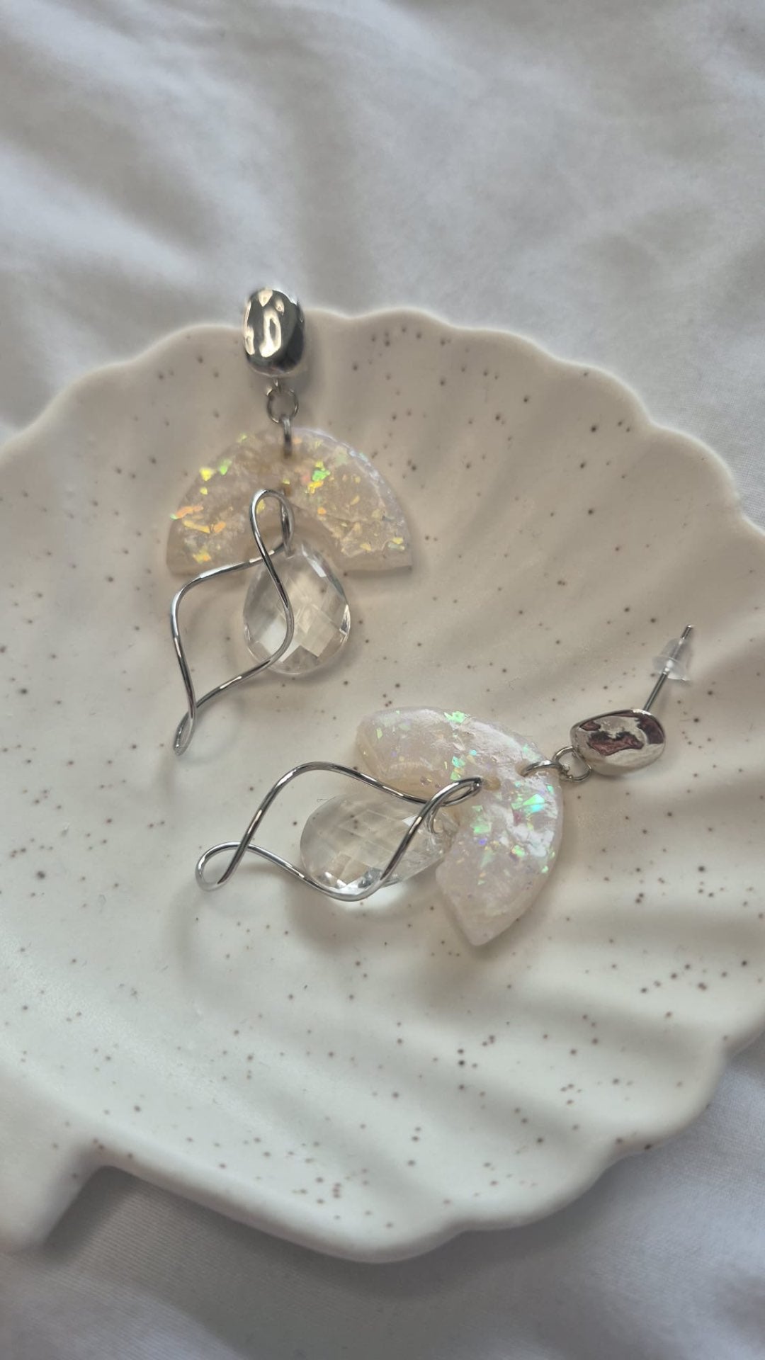 Modern Opal Drop Earrings Silver