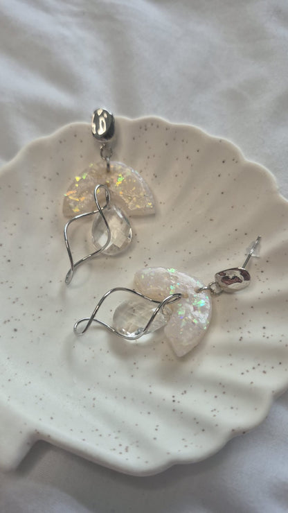 Modern Opal Drop Earrings Silver