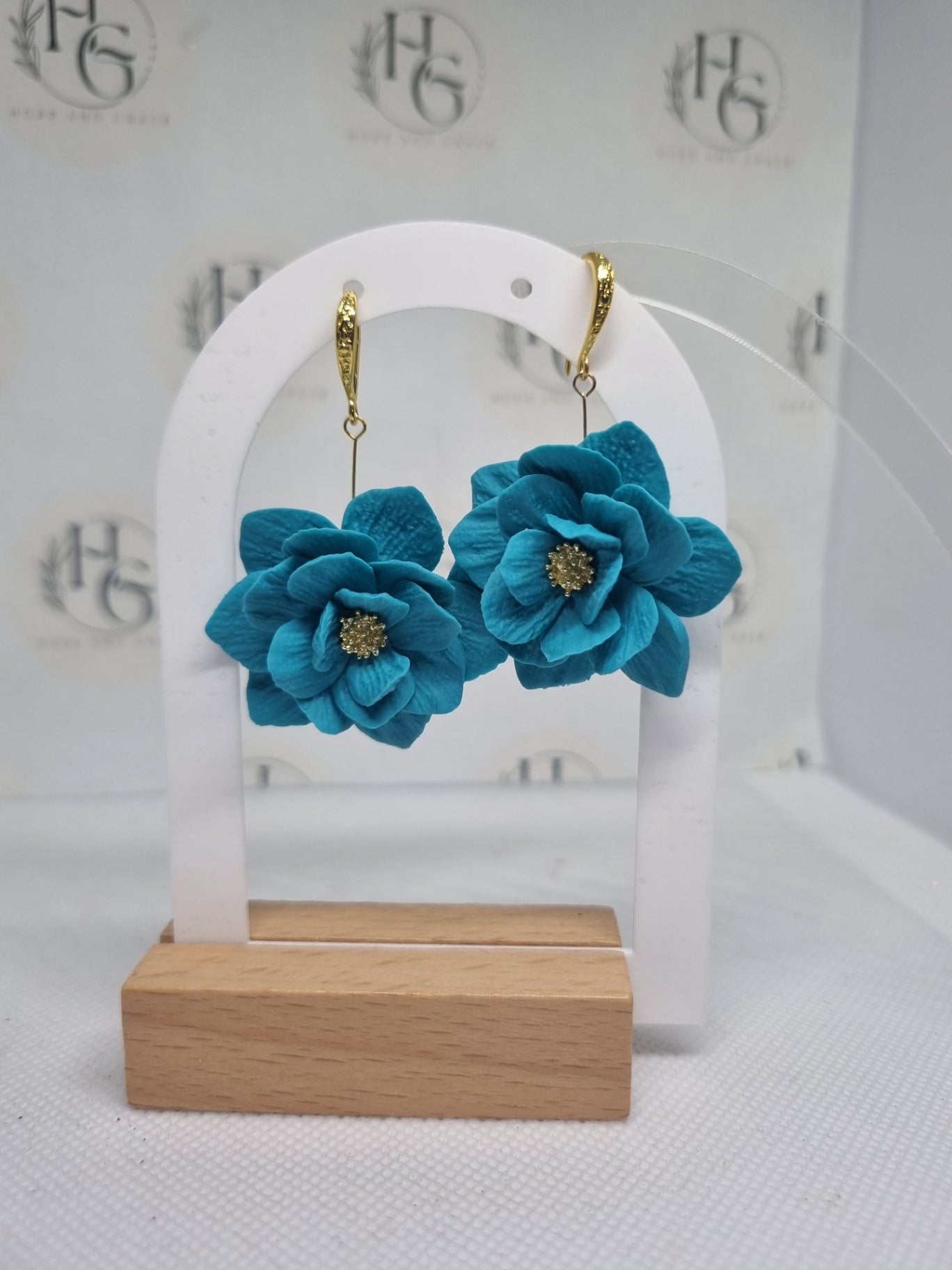 Statement large Blue flower petal earrings 