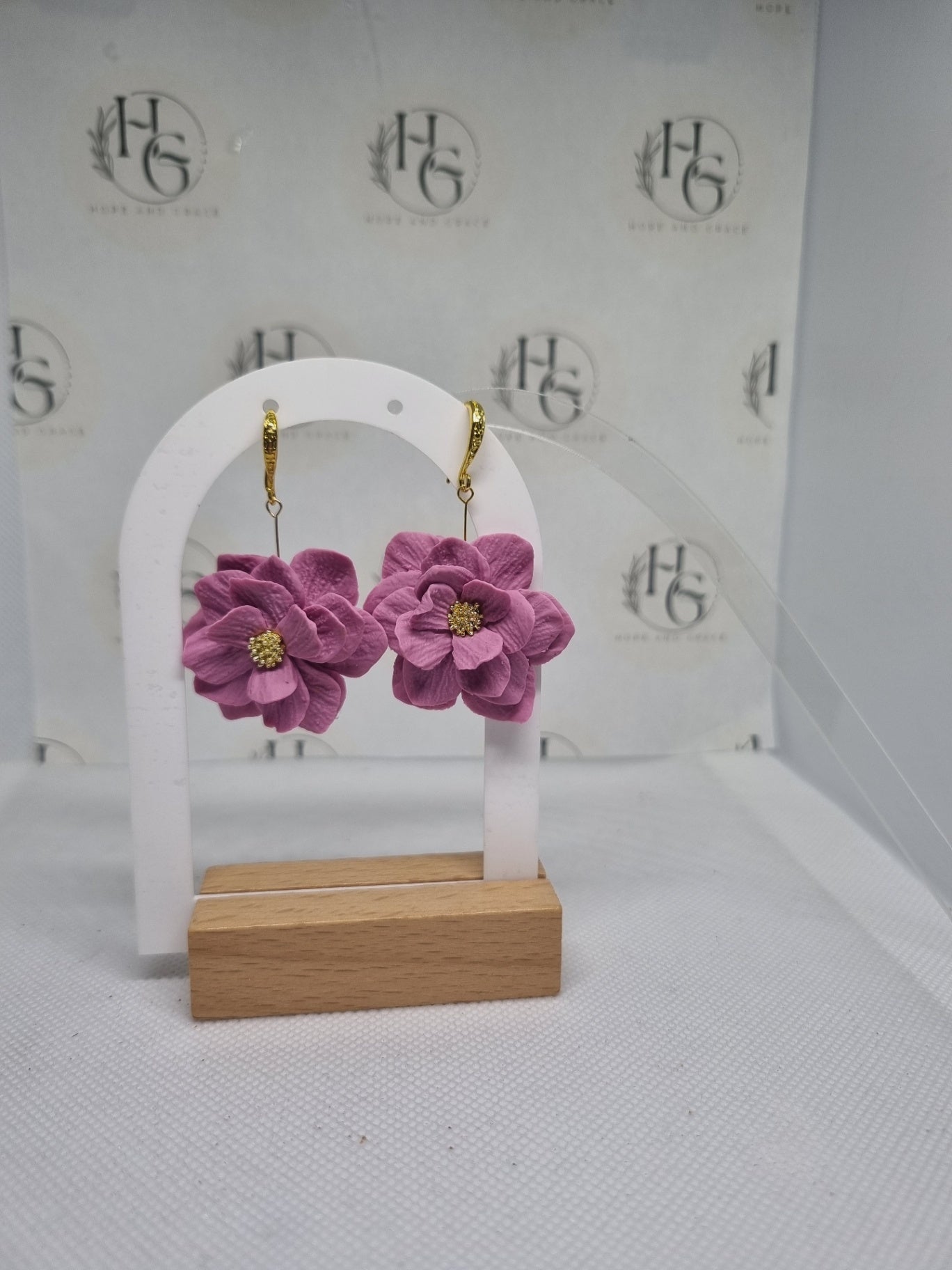 Statement purple flower petal earrings 