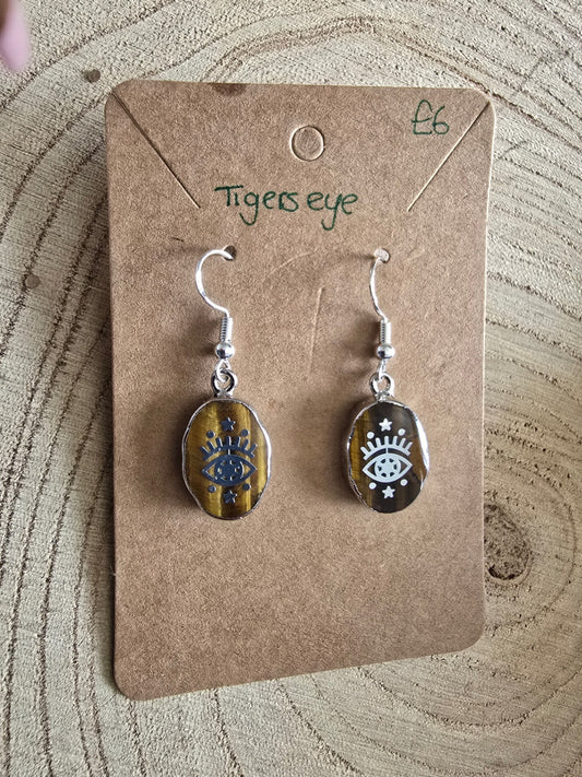 Tigers eye all seeing eye earrings 