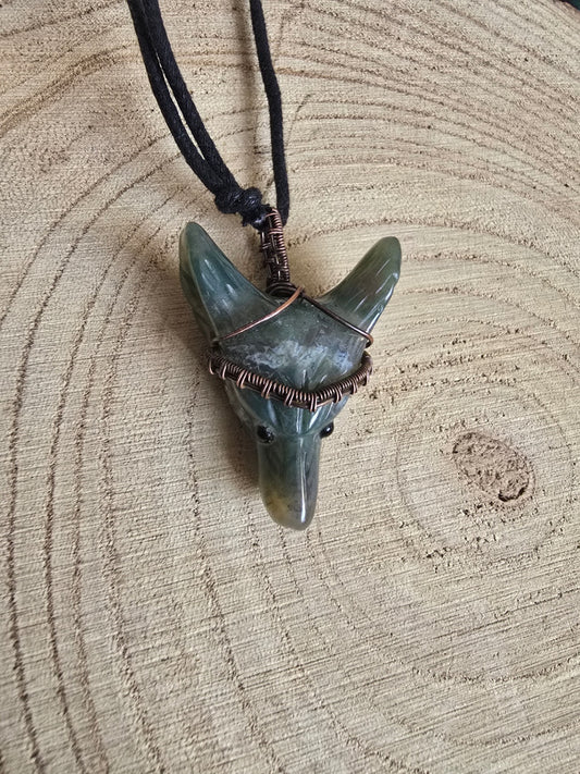 Moss agate fox necklace