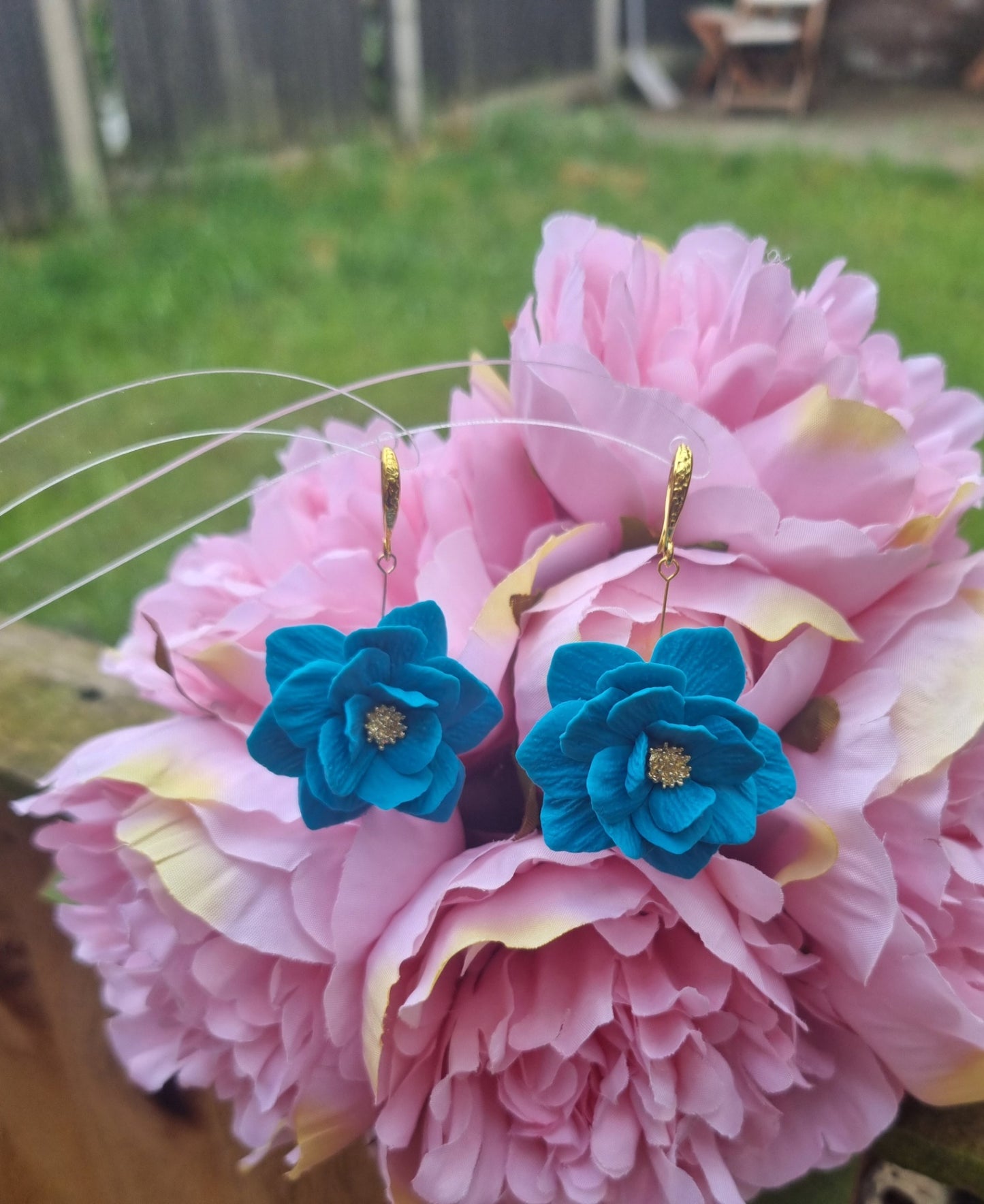 Statement large Blue flower petal earrings 