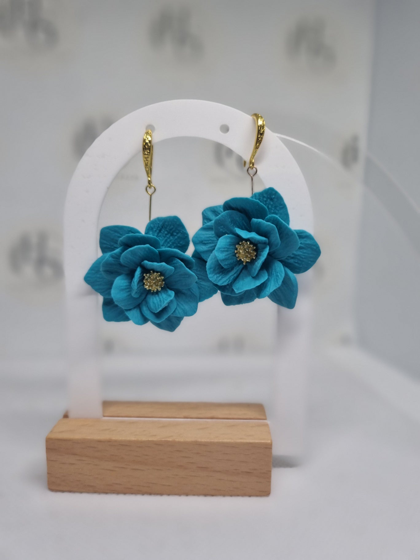 Statement large Blue flower petal earrings 