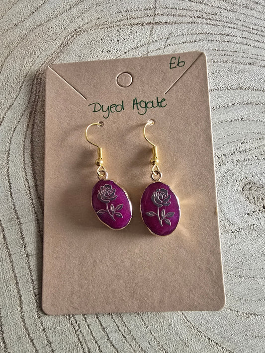 Dyed agate rose earrings 