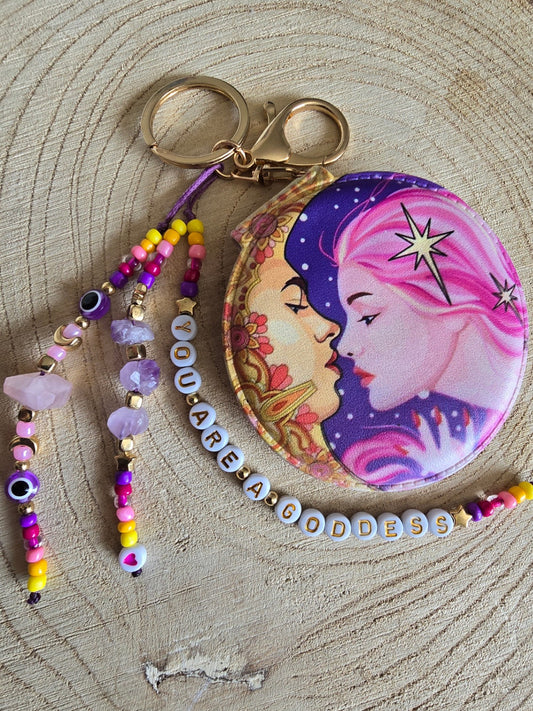Goddess crystal mirror bag charm