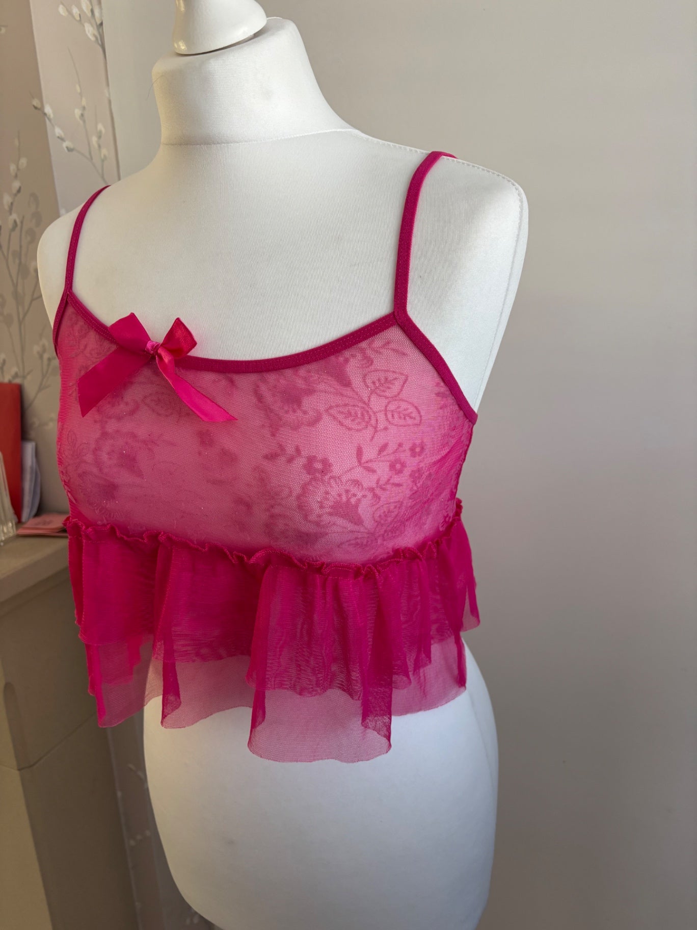 Pink mesh cami top