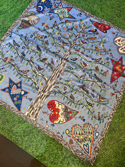 Blue Large Love Heart Tree Scarf