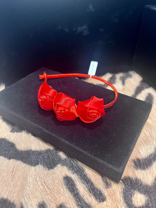 Satin Rose Headband Red 