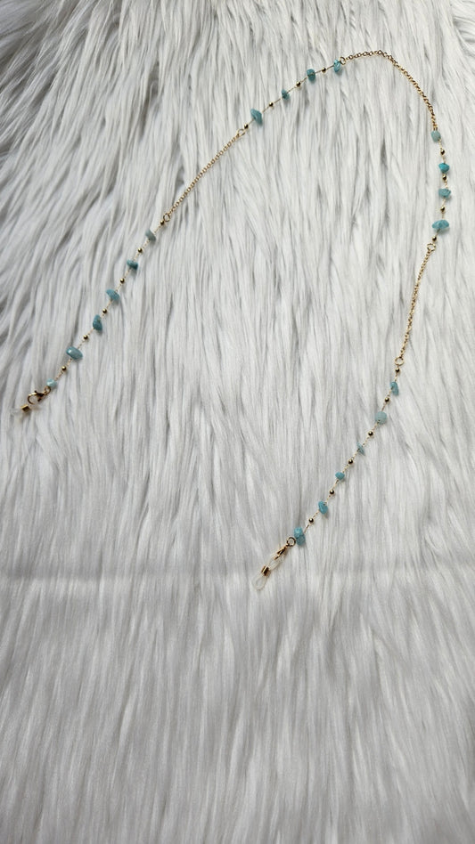 Gold Sunglasses Chain with Blue Gemstones