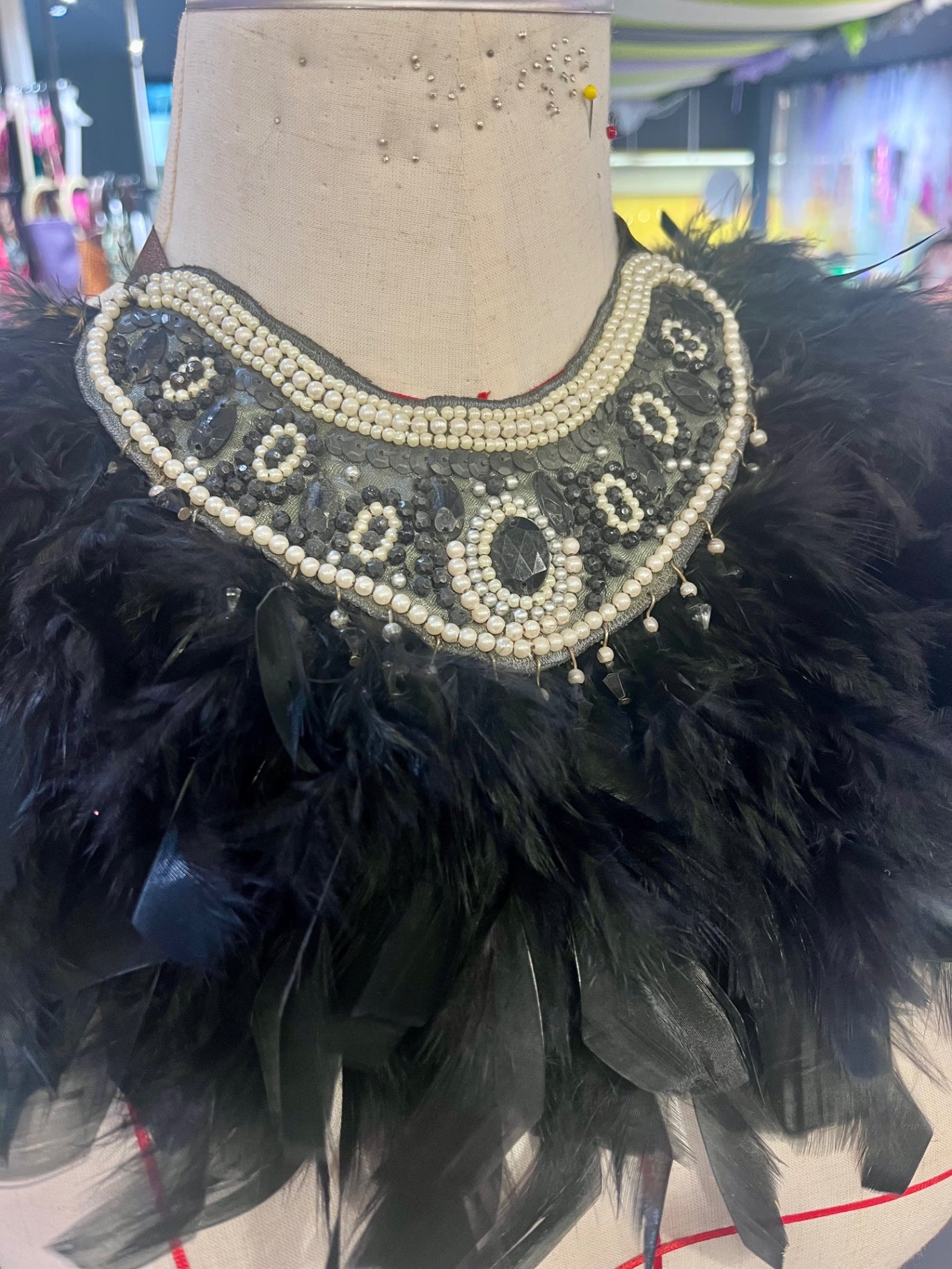 Black Feathered Bead Bib Necklace 