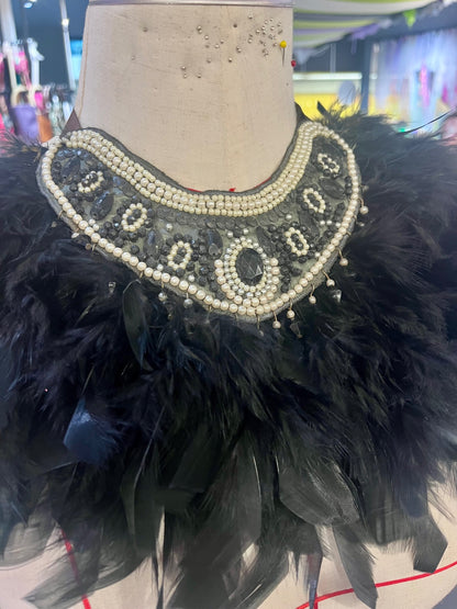 Black Feathered Bead Bib Necklace 